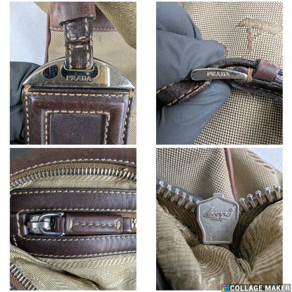 Prada Jacquard Logo Shoulder Bag Leather Canvas Brown Used Authentic F/Shipping - Picture 9 of 13